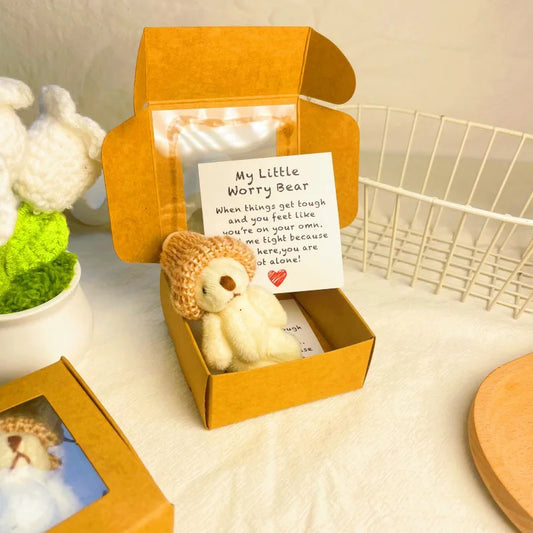 Handmade Mini Plush Bear Little Bear in a Box, My Little Worry Bears, Mini Pocket Bears Hug Plush with Emotional Uplifting,